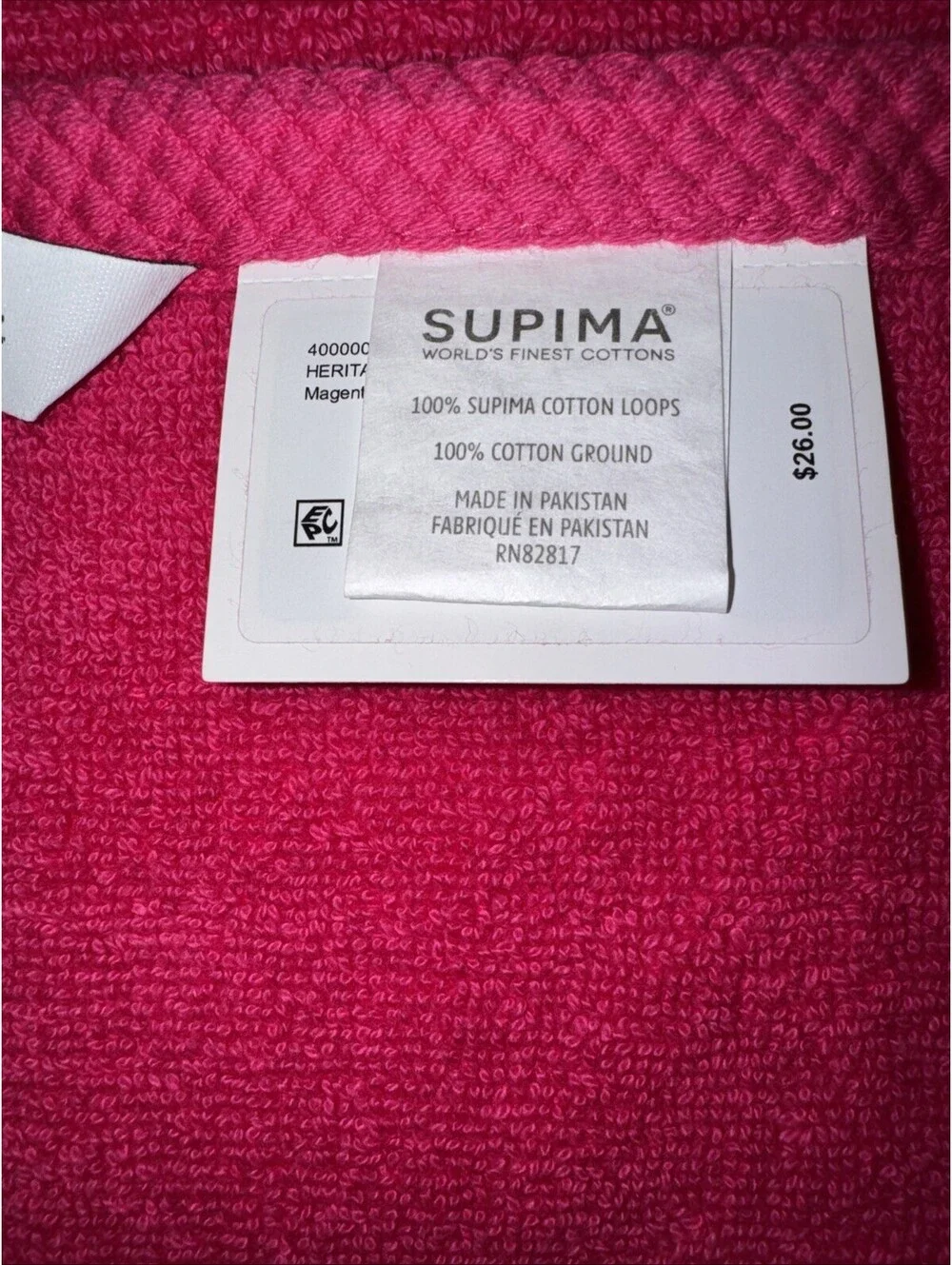 Lacoste Signature Crocodile Logo Izod Hot Pink Hand Towel 16x30 Inch